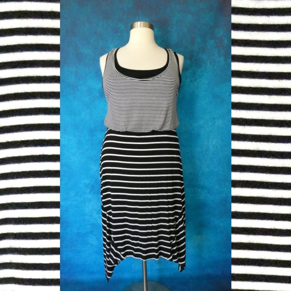 Style & Co. Black White Striped Tank Dress 2X